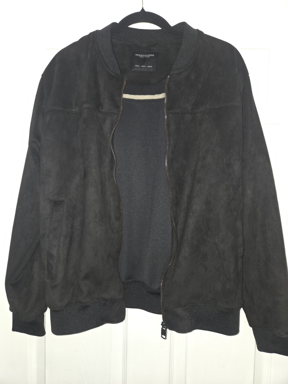 Denim & Flower Black Suede Bomber Jacket